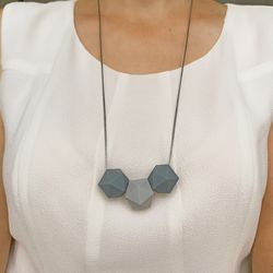 Gray hexygon silicone necklace for adults, Anxiety Sensory jewellery for teens, Adult Chew pendant