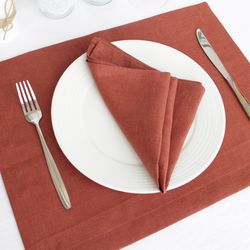 Terracotta linen placemats set / custom placemats / cloth modern table mats / fall placemats / fabric placemats