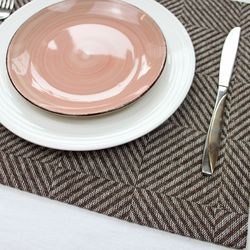 Brown heavy linen placemats set / modern geometric printed table mats / Rustic abstract striped placemats / cloth mats