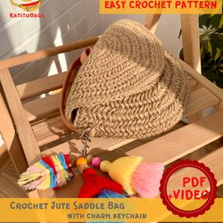 Crochet jute saddle bag, Shoulder bag, Crochet Pattern bag, Download Tutorial PDF VIDEO