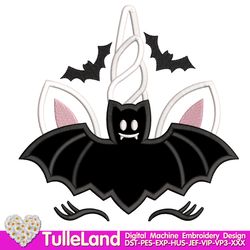 Halloween Unicorn Bat Machine embroidery applique design