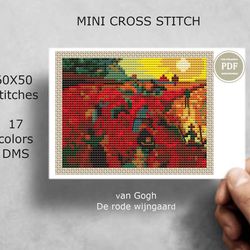 Mini cross stitch pattern Modern tiny art - Van Gogh - Red Vineyards - Famous art Tiny miniature painting 195