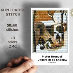 Mini cross stitch pattern Modern tiny art - Brueghel - Hunters in the snow - Famous art Tiny miniature painting 194