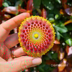 dot art mandala painting on natural beach rocks