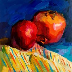 pomegranate painting still life original art fruit artwork food wall art painting small 8 by 8 inches