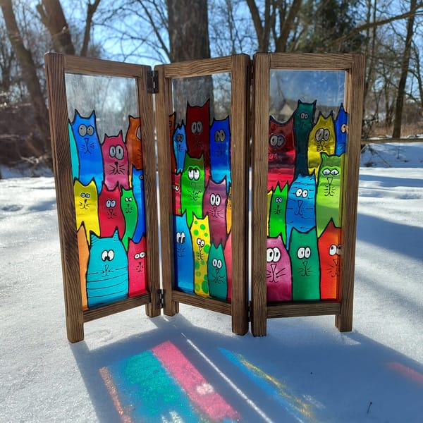 Folding table top screen/divider, wood frame and stained gla - Inspire ...