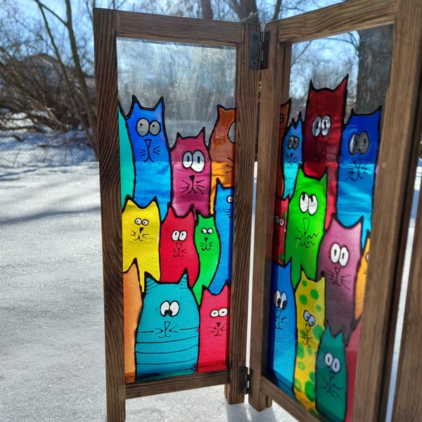 Folding table top screen/divider, wood frame and stained gla - Inspire ...