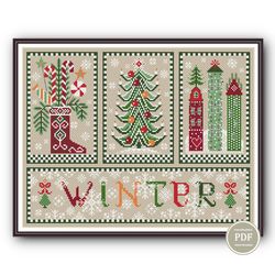 Cross Stitch Pattern Sampler Winter Embroidery Christmas  PDF 209