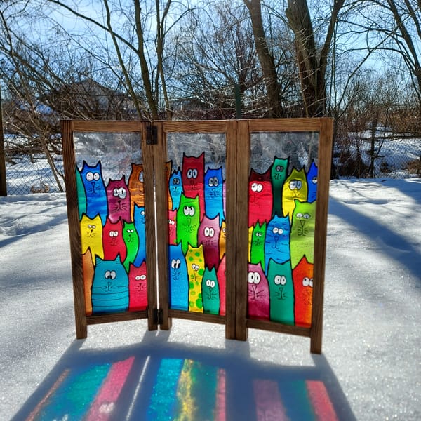 Folding table top screen/divider, wood frame and stained gla - Inspire ...