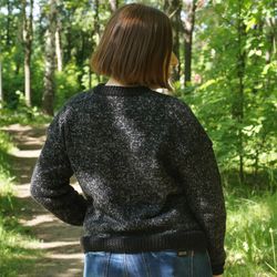 hand knit sweater for women black and grey sweater hand knit sweaters warm women sweater black sweater