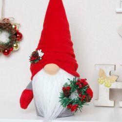 Christmas Gnome with mini Christmas wreath