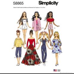 PDF Copy Sewing Pattern Simplicity 8865 Clothes for Barbie and Dolls 11 1/2 inch