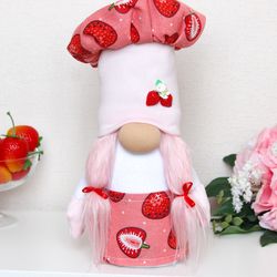 Strawberry Gnome GIRL Cook / Farmhouse Kitchen Decor / Idea for gift wedding