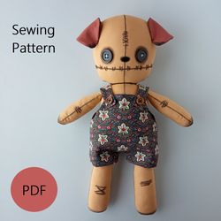 Stuffed Dog Sewing Pattern PDF, Creepy Cute Art Doll Tutorial, Voodoo Animal, Goth Decor, Instant Download, Halloween