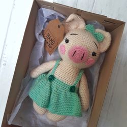Hand Crochet Piggy Funny Stuffed Toys Animal Toys Doll Knit Gift Amigurumi