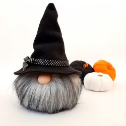 Halloween Gnome Fall Gnome, Autumn Gnome with Plush Pumpkin, Fall Decor for Tiered Tray, Wizard Gnome Witch, Nisse Tomte