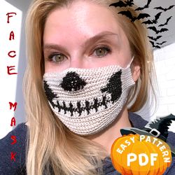 Face Mask Spooky Skull Crochet Pattern, Face Horror Adult Mask,Skeleton Mask Halloween Party, PDF, Digital download