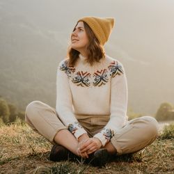 white scandinavian outdoor soft handmade sweater