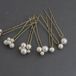Pearl bridal hair pins set / Cluster pearl hair piece wedding / Large pearl hair pins / Wedding pins pearl for bride