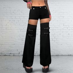 Black Sexy High Waist Cut Out Straight Leg Pants Women Trousers
