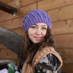 Crochet hat for women, autumn women hat, purple hat, cute hat, girl hat