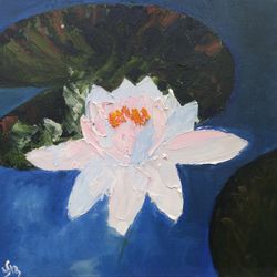 Lotus Original Oil Painting Lotus Wall Art Water Lily Pond Artwork