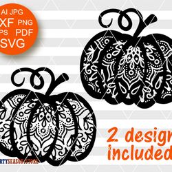 Bundle Pumpkins mandala zentangle art Thanksgiving decorations clipart Digital downloads png pdf svg