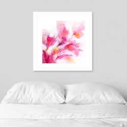 Expressionist wall art Pink floral painting Abstract flowers Living room Bedroom Girl room wall decor