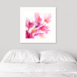 expressionist wall art pink floral painting abstract flowers living room bedroom girl room wall decor