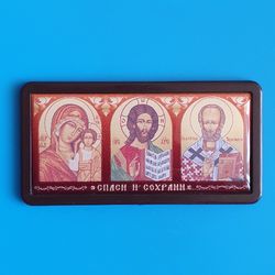 Orthodox icon-sticker Jesus Christ Kazan Mother of God St Nicholas plastic base handmade 3x1.5" free shipping