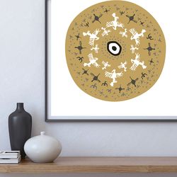 Printable wall Art: Image of a shaman tambourine with ritual fairy birds. Instant Digital Download, JPG, PDF