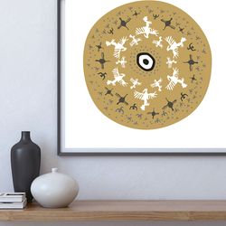 printable wall art: image of a shaman tambourine with ritual fairy birds. instant digital download, jpg, pdf