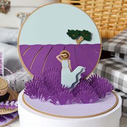 Lavender hat pop up card digital template SVG design