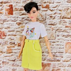 Yellow denim skirt with t-shirt for Barbie Doll (Petit)