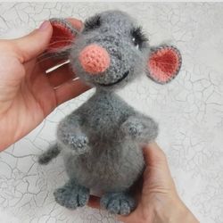 stuffed animal plush fluffy small rat to order, fluffy mouse with wire frame inside