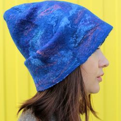 Felt hat NAVY BLUE handmade slouchy beanie hat. Winter Accessories gifts for women. Warm lightweight two way merino wool
