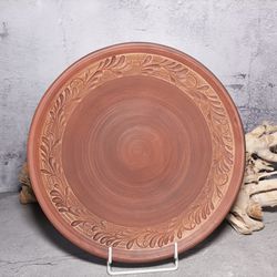 Handmade clay plate diameter 12.20 inch made of red clay