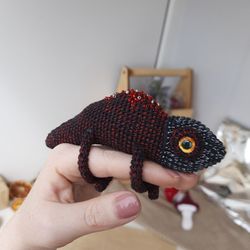 Reptile decor chameleon tiny stuffed animal. Lizard toy for gift exotic animal lover interior toy decor. Chameleon toy