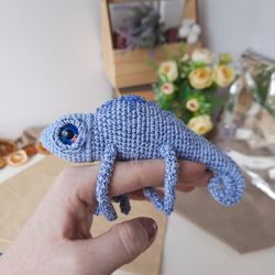 Reptile decor chameleon tiny stuffed animal. Lizard toy for gift exotic animal lover interior toy decor. Gift for friend