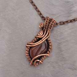 Wire wrapped copper pendant with a bulls eye Women's gemstone pendant 7th Anniversary gift for her Wire Wrap Art jewelry