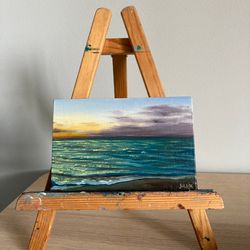 Original Seascape Oil Painting, Ocean Art, Sunset Painting On Canvas, Small Canvas, Coastal Wall Decor