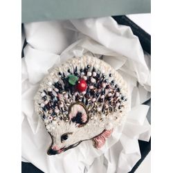 Hedgehog handmade brooch beaded embroidered brooch, Woodland animal lover gift