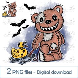 Scary Teddy Bear 2 PNG files Happy Halloween clipart Funny Halloween Sublimation dead duck design Digital Download