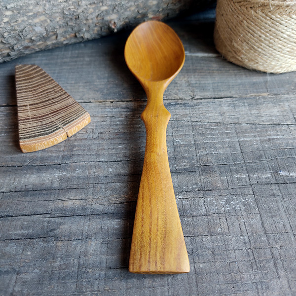 Handmade wooden spoon from natural mulberry wood with elegant handle - 06