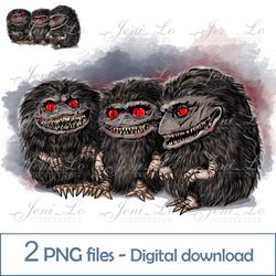 Three monsters 2 PNG files Fan Art Horror Movie clipart Halloween Sublimation Critters design Digital Download
