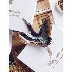 Brooch bird, Embroidered brooch, Beaded Brooch , Bird Lover, Handmade Crane