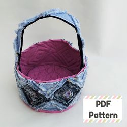 Denim upcycle pattern, Quilt basket pattern, Jean chenille quilting tutorial, Upcycle chenille tutorial, Denim chenille