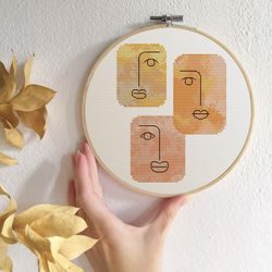 geometric faces cross stitch pattern modern cross stitch pdf boho cross stitch contemporary xstitch abstract embroidery