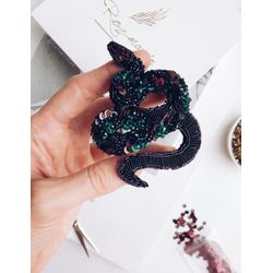 Handmade Beaded brooch Snake, Embroidered brooch for dresses and jackets