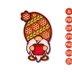 Layered  Gnome with Apple Mandala SVG, Back to School, DXF Files For Cricut